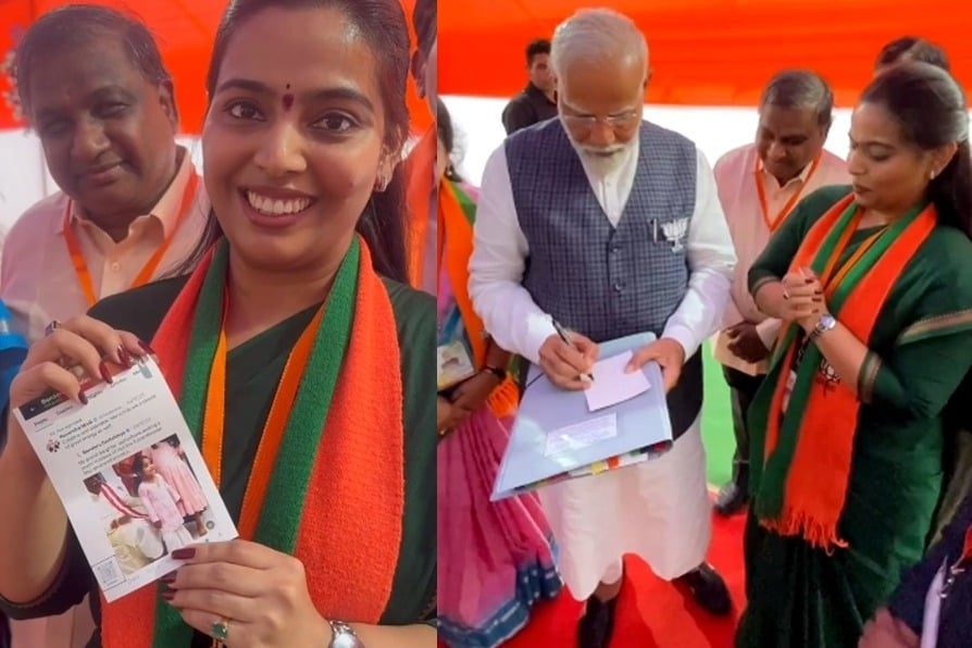 In Telangana, PM Modi gives autograph on photo of girl who sang a song on him