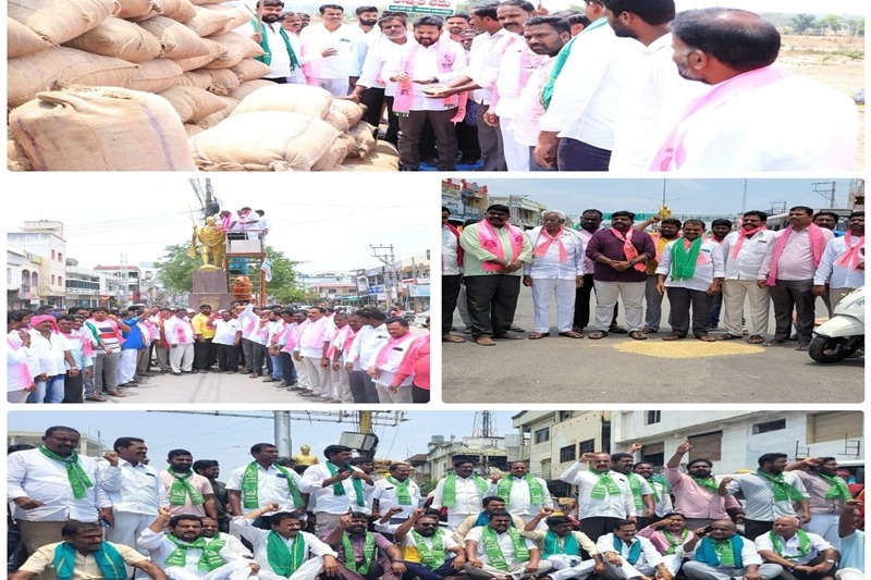 BRS stages protests across Telangana seeking bonus for farmers for paddy
