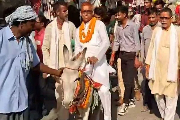 Independent Candidate Satyendra Baitha Takes Donkey Ride in Gopalganj To Lure Voters