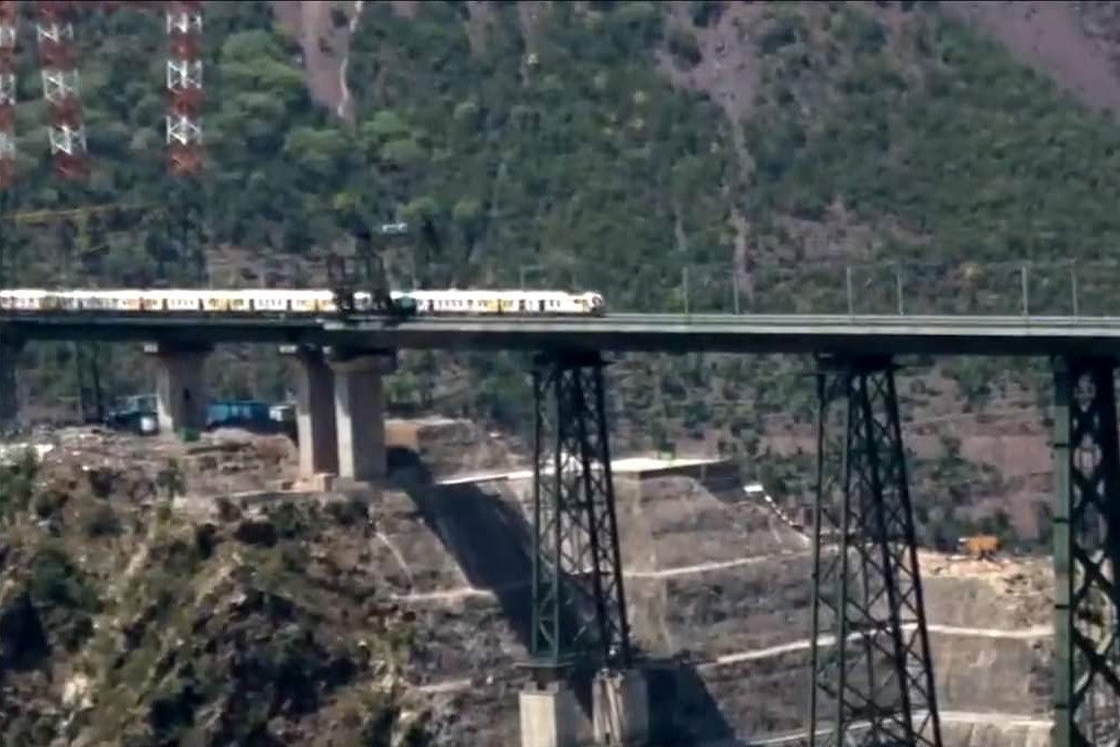 Railways conduct trial run on world's highest rail bridge in J&K
