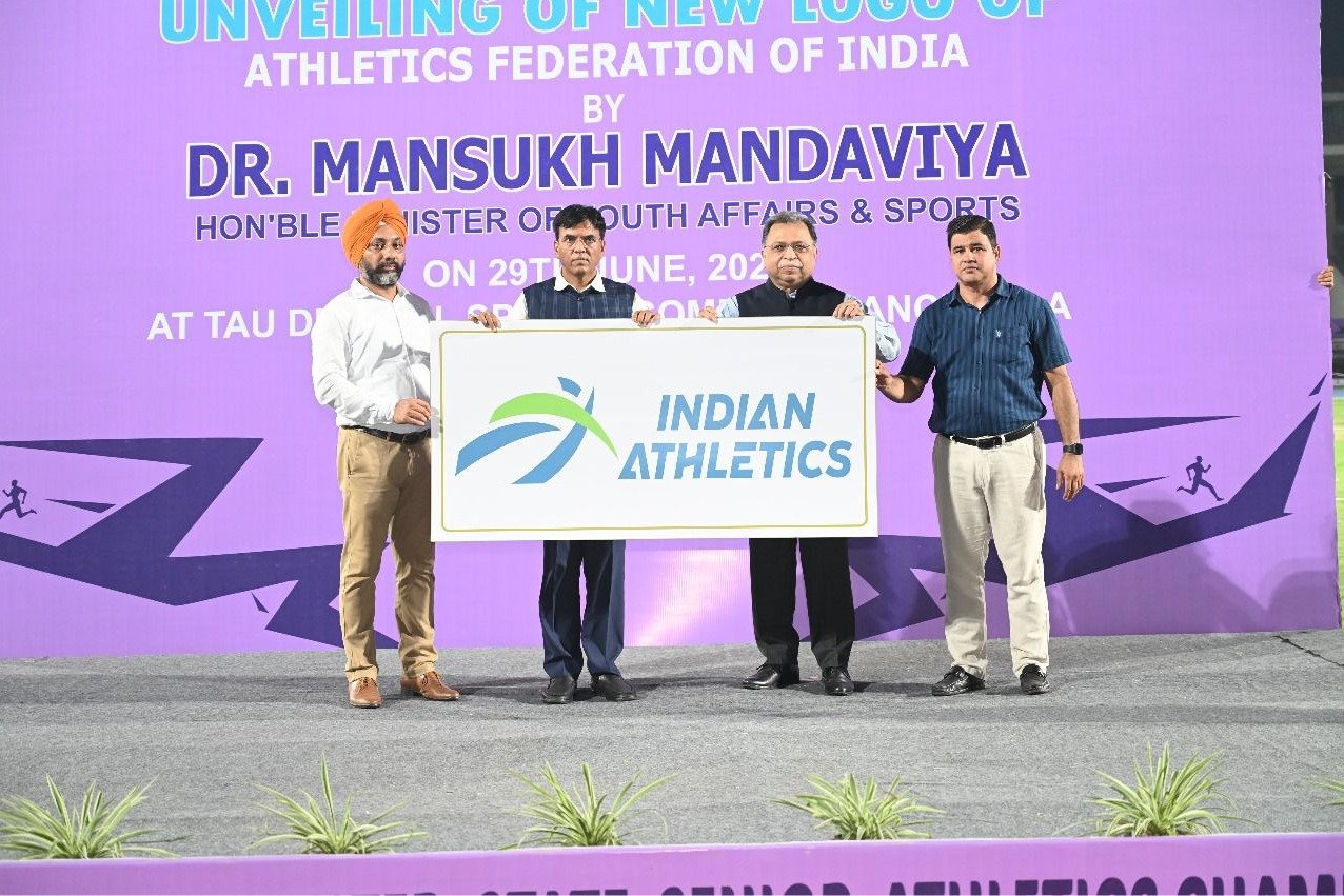 Sports Minister Dr. Mandaviya unveils new AFI logo, meets Olympics-bound athletes