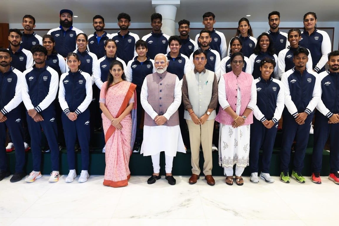 Prime Minister Modi interacts with India's Olympics-bound contingent before departure for Paris