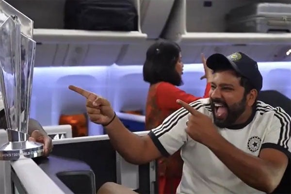 Rohit Sharma Antics Sum Up Team India Epic In Flight Celebration