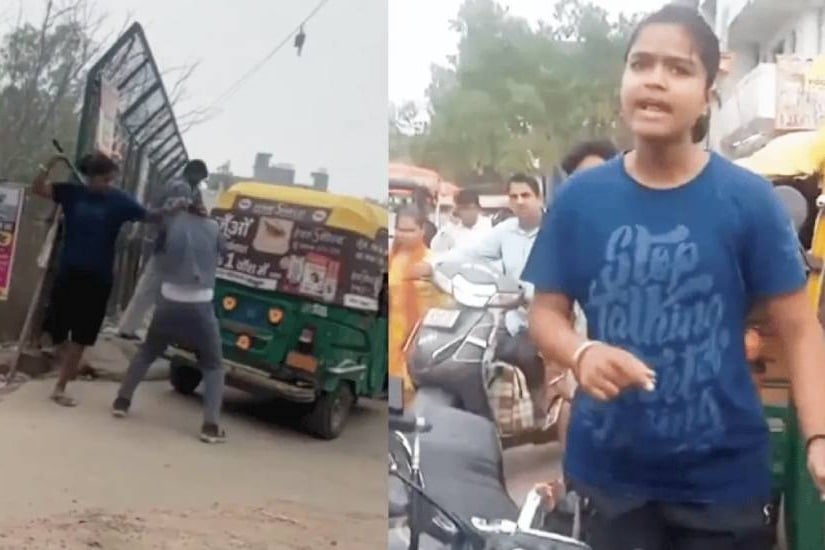 Girl on Bullet bike beats up autowala in Delhi