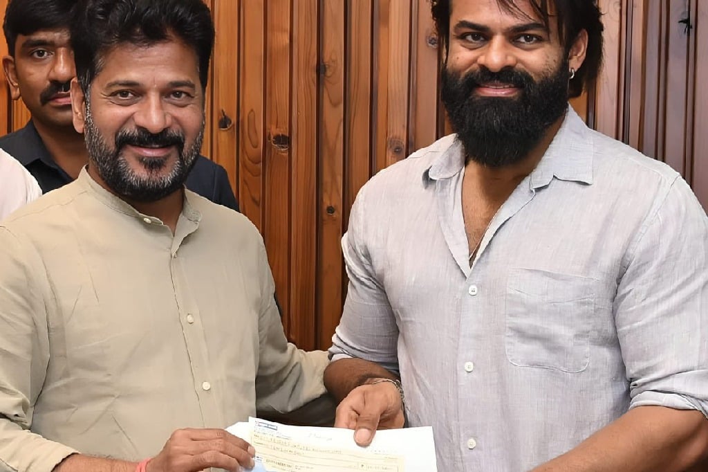 Sai Dharam Tej met Telangana CM Revanth Reddy and Handed over 10 lakhs cheque