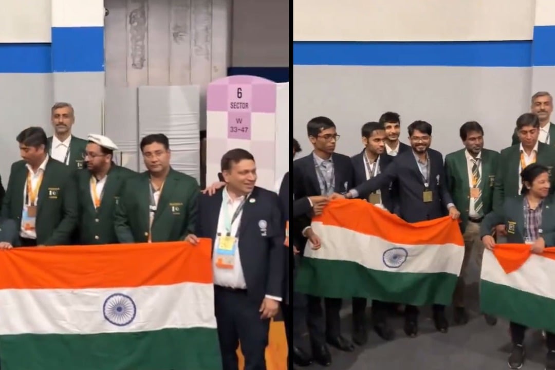 In the viral video Pakistan chess team players seen holding Indias flag