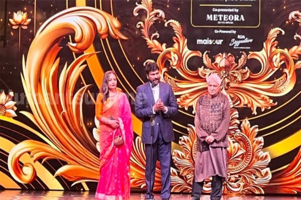 Megastar Chiranjeevi receives the Outstanding Achievement in Indian Cinema award at the IIFA event in Abu Dhabi