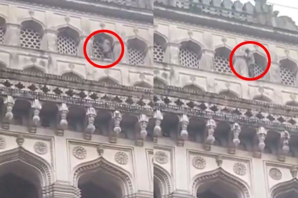 Man Walks On Charminar Video goes Viral on Social Media 