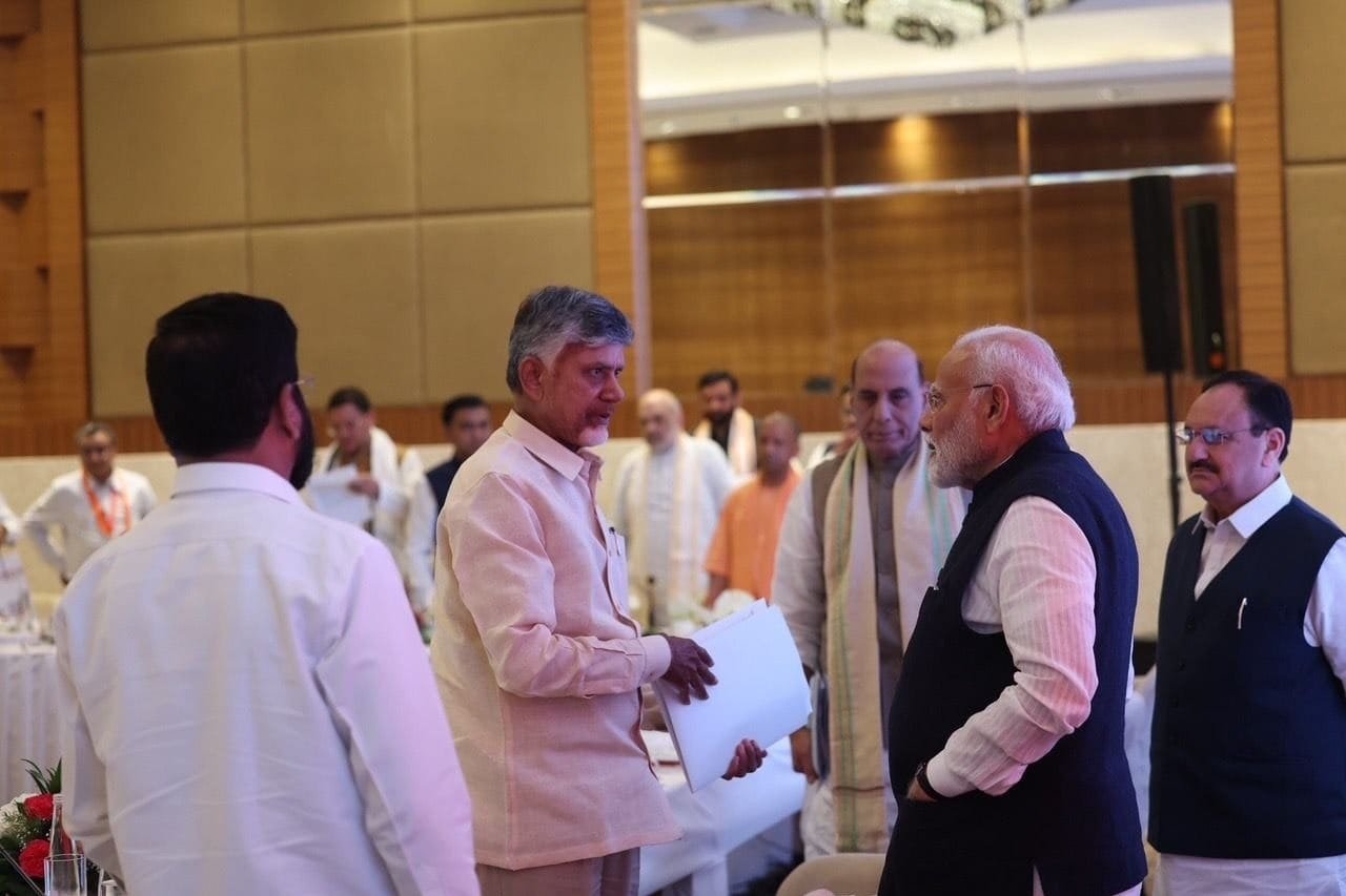 Chandrababu and Pawan Kalyan attends NDA meet chaired by PM Modi