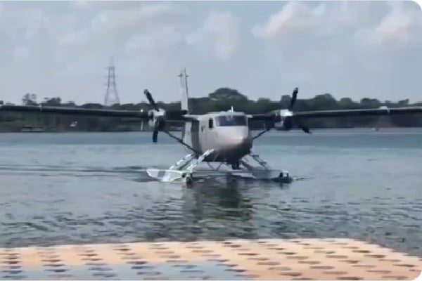 Sea Plane trial run successful from Vijayawada to Srisalam