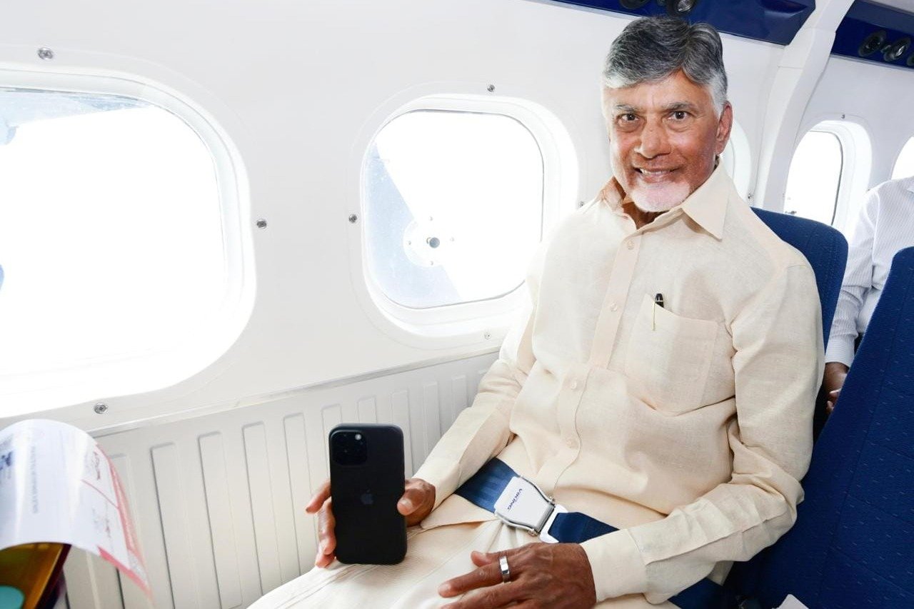 CM Chandrababu returns to Vijayawda in Seaplane from Srisailam