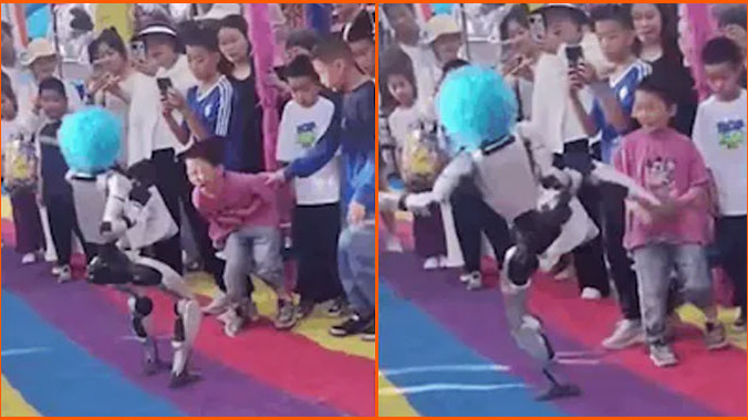 Humanoid Robot kicks child in stomach during performance in China viral video
