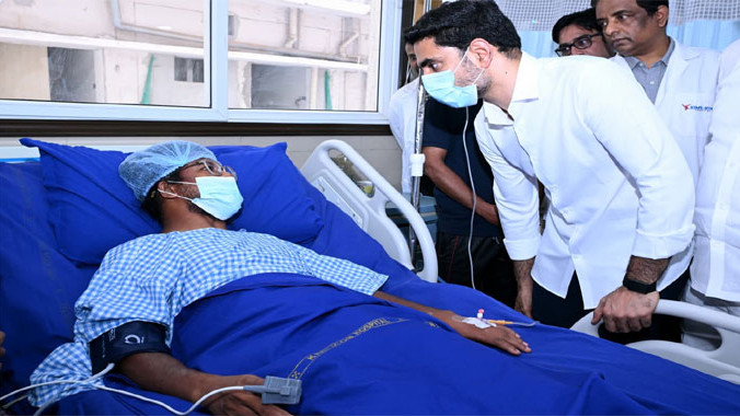 Minister Lokesh visits Vizag Steel Plant accident victims at KIMS Hospital