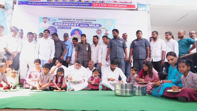 Revanth Reddy launches breakfast scheme in government schools and greets students