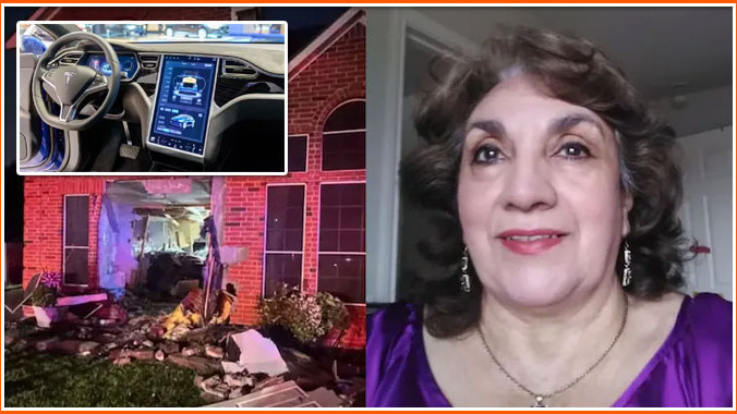 Tesla car crashes into house killing 76 year old woman in Texas