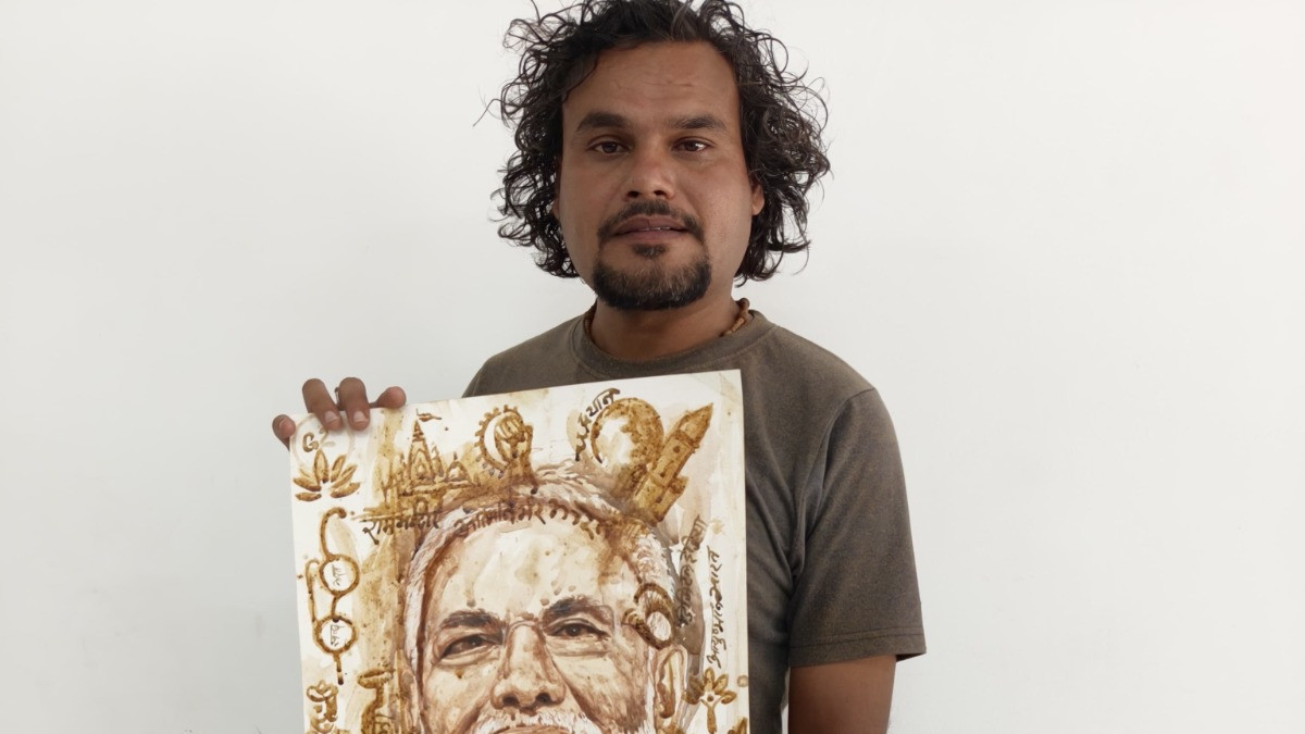 Narendra Modi portrait with tea reveals 12 years of governance by young artist
