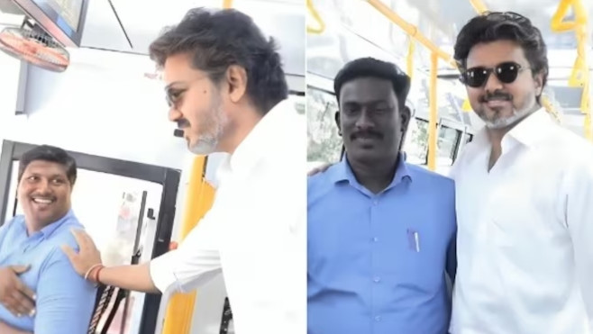 CM Vijay travels in a bus in Chennai