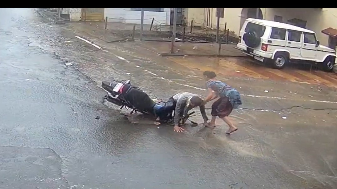 Junagadh bike falls into water filled pothole as video goes viral