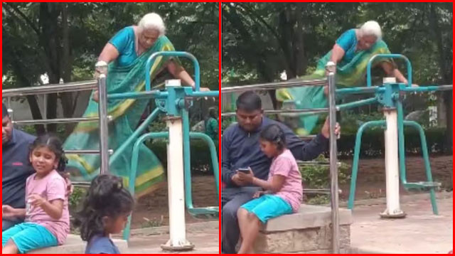 Elderly woman gym workout in saree viral video sparks safety debate