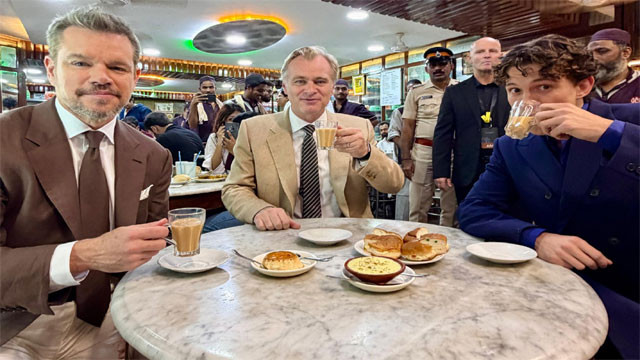 Christopher Nolan in Mumbai The Odyssey team drinks chai at local cafe watch video
