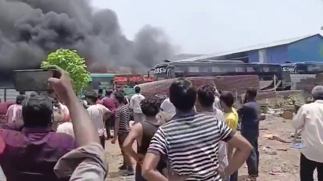 Vijayawada seven private buses gutted in fire