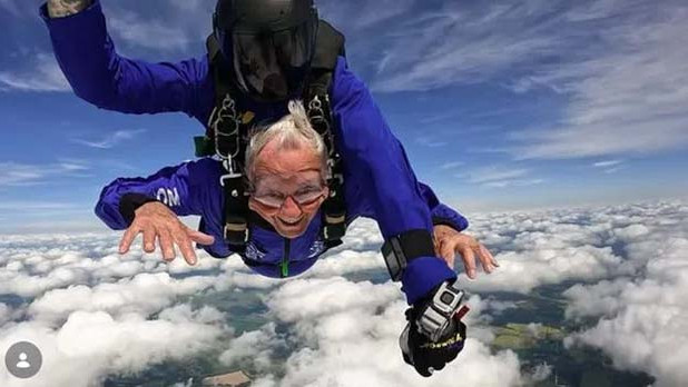 Skydiving at 91 years old Elder mans adventure for charity programs