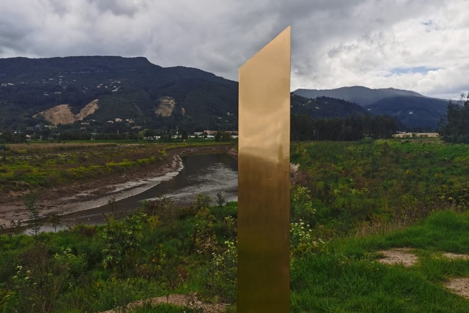 Golden monolith appears in rural Colombia