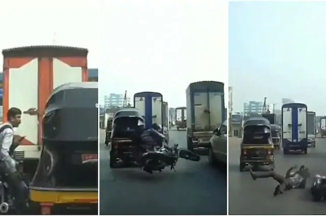 Mumbai autorickshaw driver rams vehicle into bike at full speed after heated argument