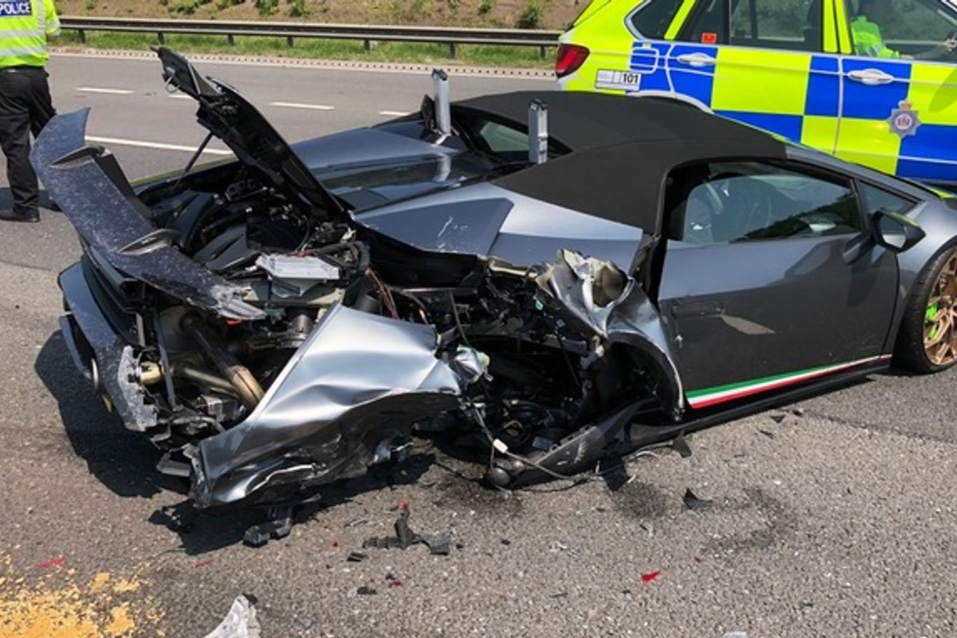 New Lamborghini sports car crashes in West Yorkshire twenty minutes