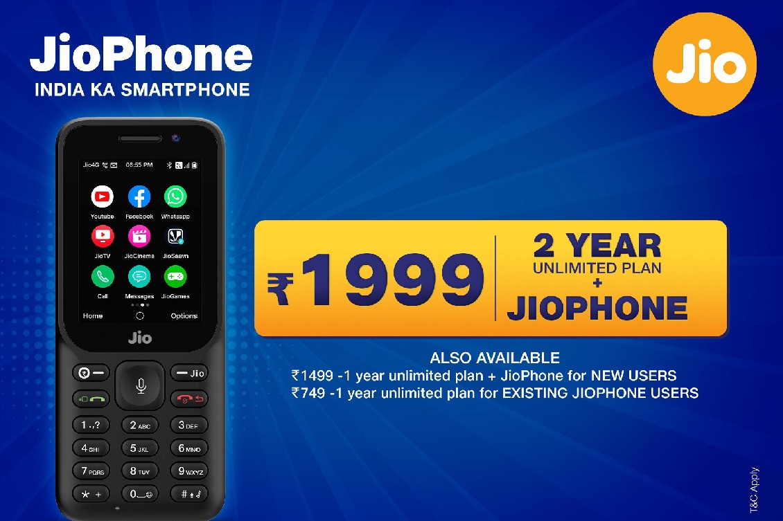 Jio Offers 2 Years Unlimited Calls with 1999 Rupees Cost Phone