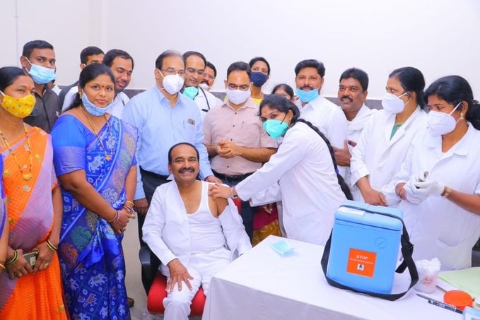Telangana Health Minister Etela Rajender receives COVID19 vaccine