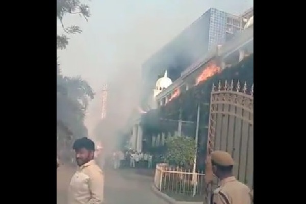 Fire broaken in Telangana Bhavan during winning celebrations of TRS MLC candidate Vani Devi