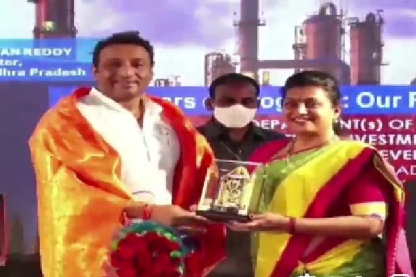 Roja felicitates AP Industries Minister Mekapati Goutham Reddy