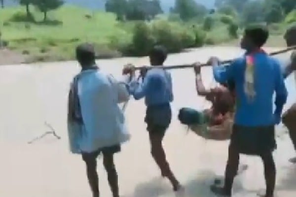 A pregnant woman from Kadnai village of Surguja was carried on a  