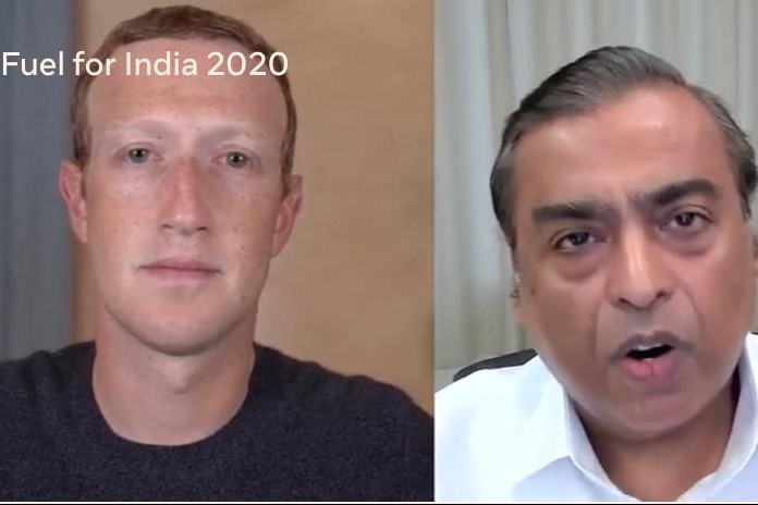 Mark Zuckerberg and Mukesh Amabani at Facebook Fuel for India summit