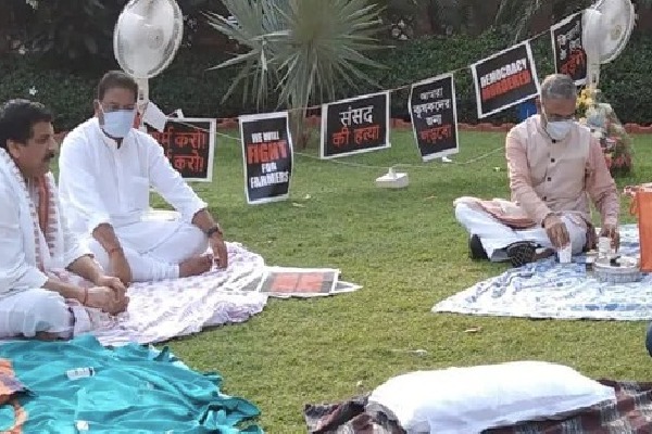 Suspended MPs Continue their Protest in Parliament Lawns 