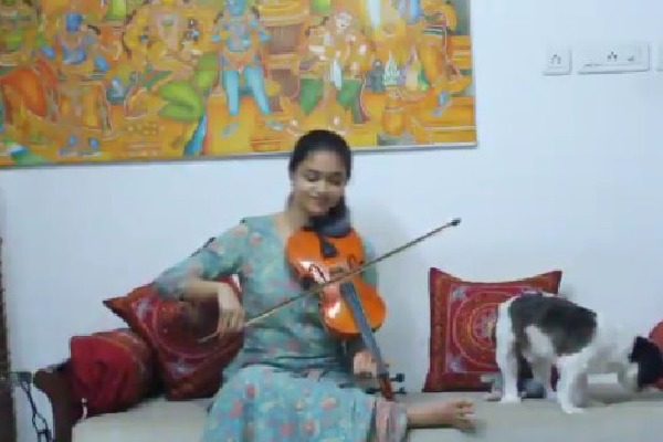 Keerthi Suresh plays violin as a tribute for Hero Vijay birthday