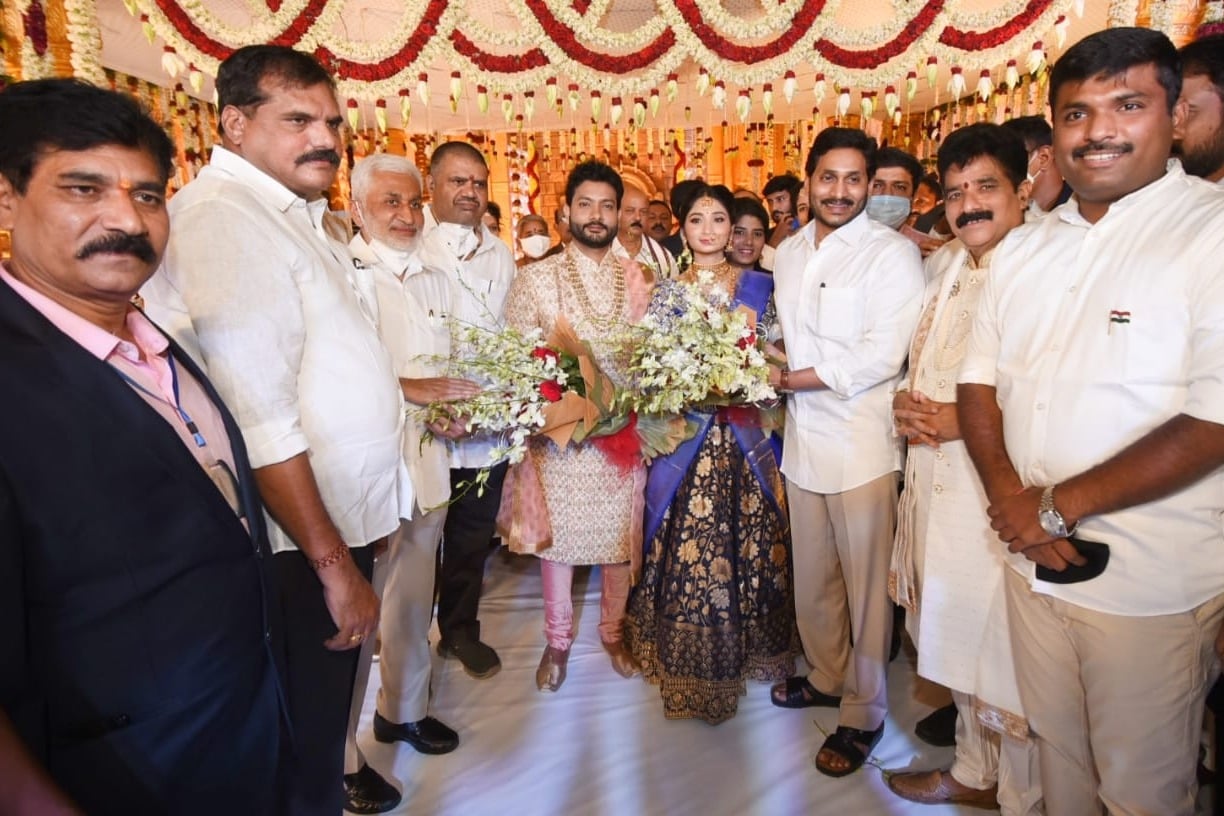AP CM Jagan attends YCP MLA Karanam Dharmasri daughter marriage