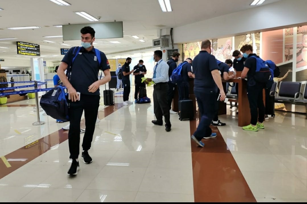 England Cricket team and staff arrive at Chennai Airport