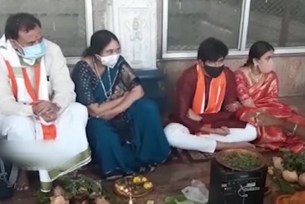 Niharika and Chaitanya offers special prayers at Annavaram shrine