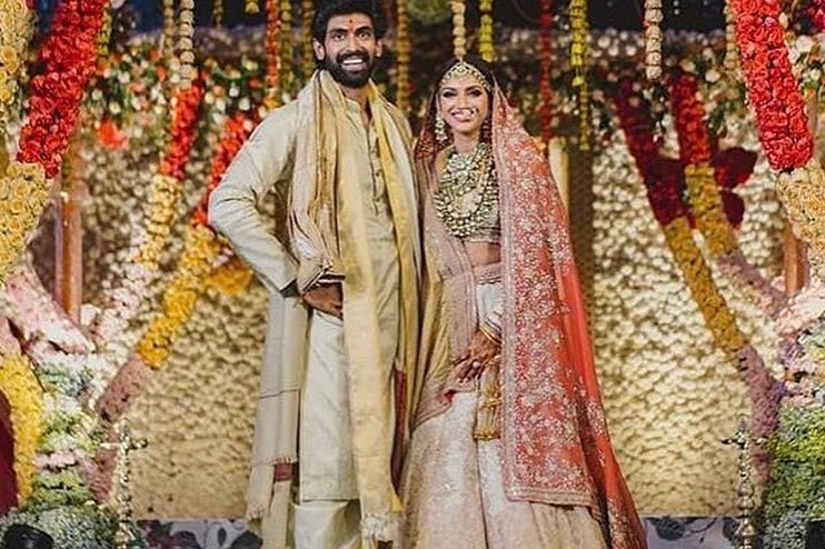 Miheeka wears designer Lehenga in wedding with Rana