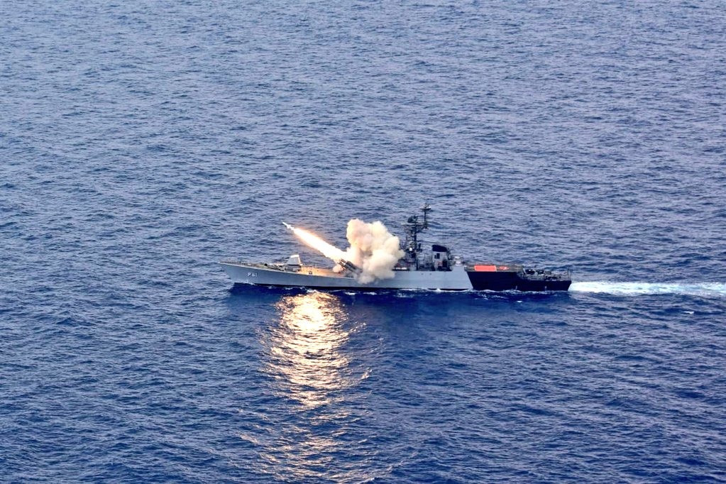 Navy Warship INS Kora fires anti ship missile 