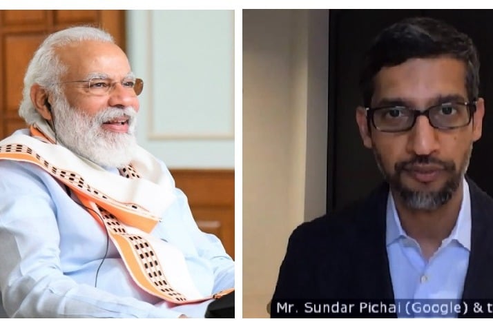 PM Narendra Modi interacts with Google CEO Sundar Pichai