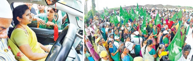 Amaravathi Farmers stops MRO Malliswari Car in Krishnayapalem