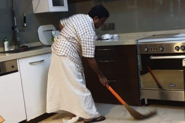 Congress leader Ponnala laxmaiah cleans his home