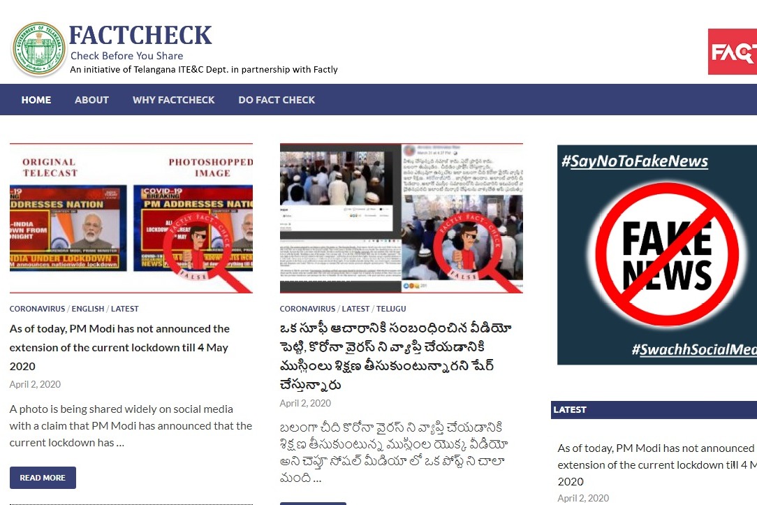 New Website for Fact Check in Telangana Over Corona virus