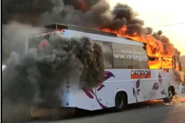 Private Travel Bus Burned in Sangareddy dist