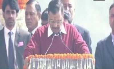 Arvind Kejriwal  taking oath as the Chief Minister for the third time 