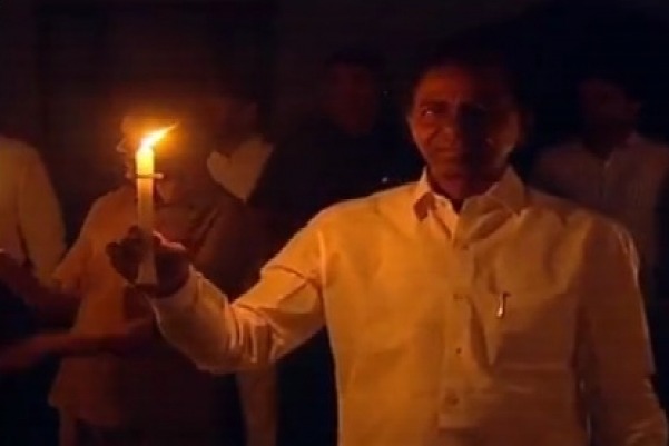 CM KCR appears with a candle at Pragathi Bhavan