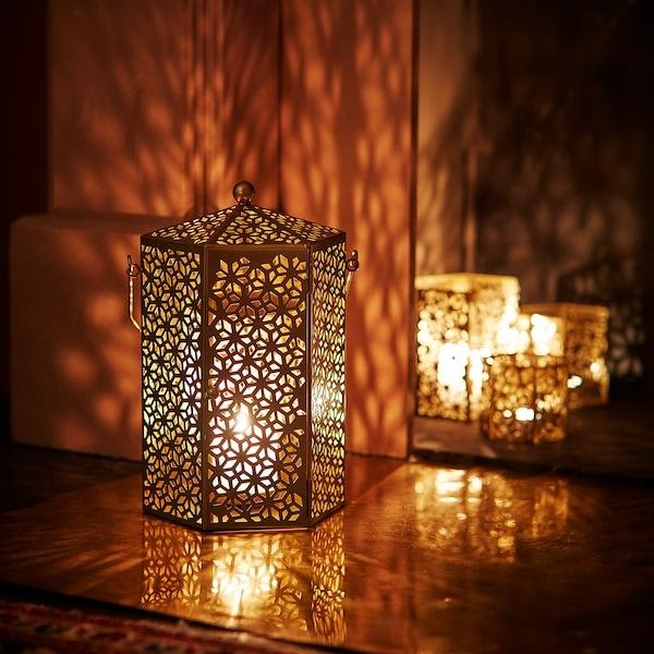 LJUVARE Lantern for block candle, gold-colour, 32 cm